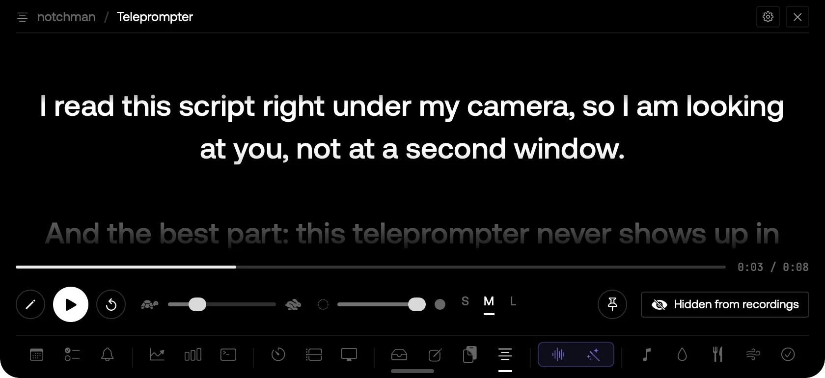 The script under the camera, hidden from the recording.